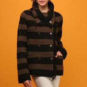 Free People lambs wool Fringe Olive green/ Black striped sweater jacket- Small